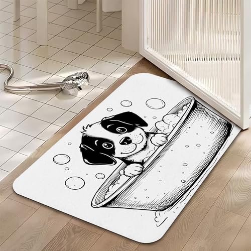 Diatomaceous Bathroom Rugs,Cute Dog Bathroom Decor,Bubble Tub Non Slip Bath Mat,Quick Dry Easy to Clean Care Shower Rug for Home Dorm Low Profile Floor Mat 17 X 29.5 Inch - color: Cute Dog