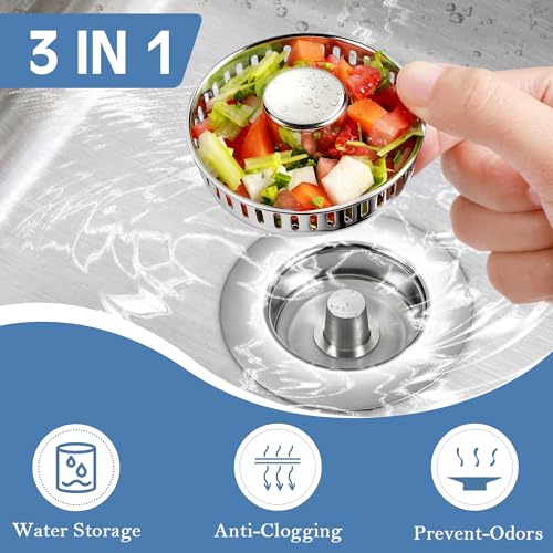 Kitchen Sink Drain Strainer 3 in 1, 304 Stainless Steel Pop Up Sink Stopper, Anti-Clogging Sink Drain Strainer for US Standard Kitchen Drain (Chrome) - color: Chrome, size: 1 Pack
