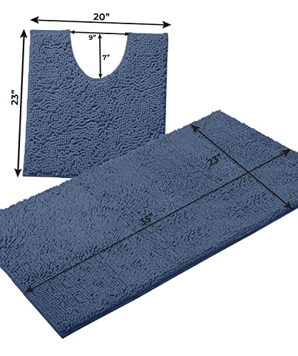 Bathroom Rugs Sets 2 Piece, Luxury Chenille Bath Mat Set, Soft Plush Anti-Slip Bath Rug + U-Shaped Toilet Mat. Microfiber Shaggy Carpet, Super Absorbent (24” x 36” & 20” x 24” U, Medium Blue) - color: Medium Blue, size: 2 Piece Set - Large