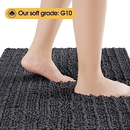 Upgrade Luxury 2 Piece Dark Gray Toilet Bathroom Rug Mat U Shape 24"x20"+48"x20", Ultra Soft Thick Absorbent Bath Mats, Non Slip Chenille Toilet Mat for Bathroom, Bedroom, Kitchen, Shower, Tub - color: Dark Gray, size: U Shape24" X 20" plus 20" X 48"