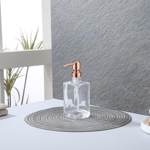 13.5 Oz Clear Glass Soap Dispenser with Rust Proof Stainless Steel Pump, Antique Design Refillable Square Lotion Dispenser for Bathroom, Premium Kitchen Hand Soap (Red Copper) - color: Red Copper