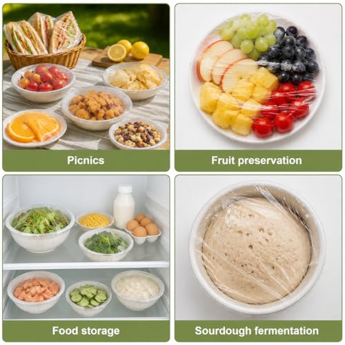 300PCS Bowl Covers for Bread Proofing – QUINGLU Elastic Plastic Food Covers, BPA-Free Reusable Disposable Wraps, Thickened Shower Caps for Bowls, Plates, fruit, Leftovers & Outdoor Picnics - size: Large-300