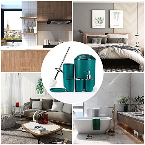 Otostar Bathroom Accessories Set 6 Piece Housewarming Gifts Set Plastic Bathroom Accessory Set Includes Toothbrush Holder Soap Dispenser Tumbler Soap Dish Toilet Brush Holder Trash Can (Dark Green) - style: B-Dark Green 3308