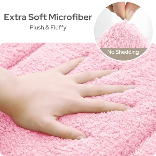 HOMEIDEAS Pink Bathroom Rugs, Absorbent Microfiber Bath Mat with Non-Slip Backing, Machine Washable for Shower - color: Light Pink