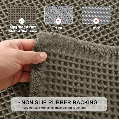JIUZHEN Upgraded Waffle Bath Mat Non Slip Bath Rug with Rubber Backing Machine Washable Bathroom Mats with Tassels Super Absorbent Quick-Drying Waffle Mat for Bathroom, 20" x 32", Olive Green - color: Olive Green, size: 1'8" x 2'8" (Rectangular)