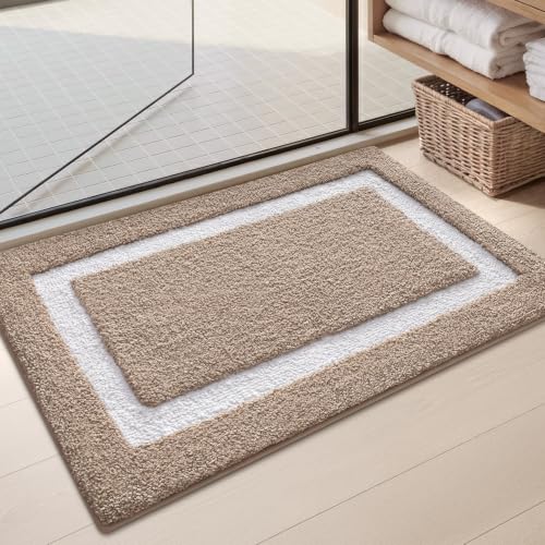Color&Geometry Extra Soft Bathroom Rugs 36x24, Absorbent Microfiber Bath Rug, Non-Slip Bathroom mat, Washable Plush Bath Mats for Bathroom, Shower, Bathtub, Laundry, Khaki White - color: K, size: 24"x36"