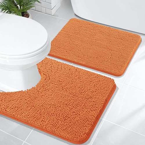 OLANLY Bathroom Rugs Sets 2 Piece, Soft Absorbent Chenille Bath Mats and U-Shaped Contour Toilet Mat Area Rug Set, Machine Washable Bath Carpet, Home Decor Accessories(24"x16"+24"x20", Clay) - color: Clay, size: 24" X 16" + U24" X 20"
