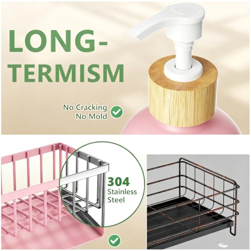 soap Dispenser (Pink Sponge Holder + Pink Bottle) - color: Pink Sponge Holder + Pink Bottle