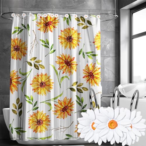 Whaline 12Pcs Spring Daisy Shower Curtain Hooks Summer White Flower Shower Rod Rings Boho Floral Decorative Curtain Hanger Hooks for Living Room Bedroom Bathroom Decor - color: White