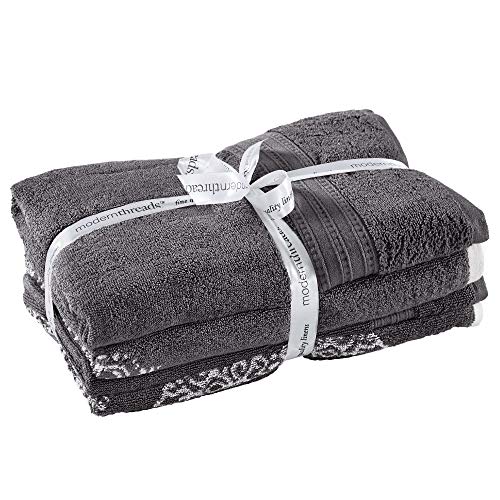 Modern Threads 6 Piece Reversible Yarn Dyed Jacquard Towel Set Artesia Damask Platinum - color: Platinum