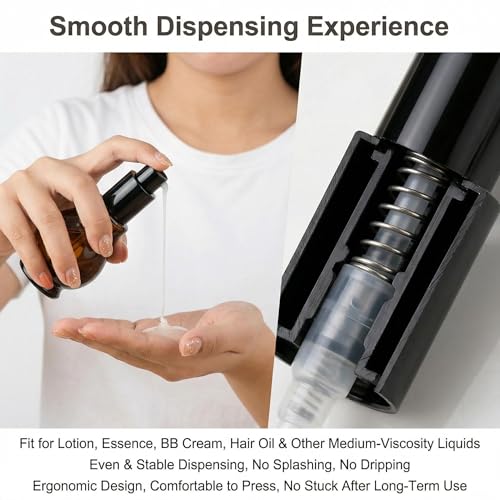 3 Pcs 30ml 1oz Amber Glass Travel Bottles for Toiletries Leakproof Cosmetic Cream Pump Bottles Lotion Dispenser Bottle Soap Dispenser with Black Pump for Essential Oil Cream Lotion Shampoo