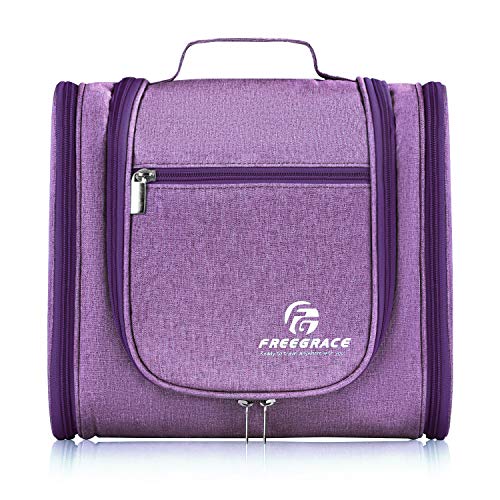 Freegrace Extra Large Hanging Toiletry Bag for Men and Women - Water-Resistant Nylon Travel Bathroom Organizer for Cosmetics, Makeup, and Toiletries - color: Wild Violet