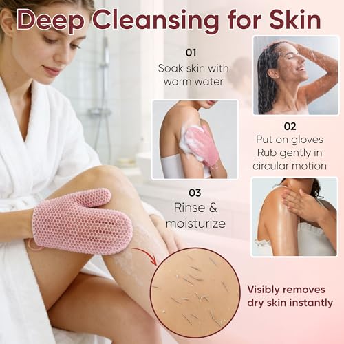 2 Pcs Honeycomb Exfoliating Mitten Set Bath Mitt Honeycomb Face and Body Scrubber Shower Glove for Cleaning Body Shower Face Skin Beauty Spa Quick Drying Pink