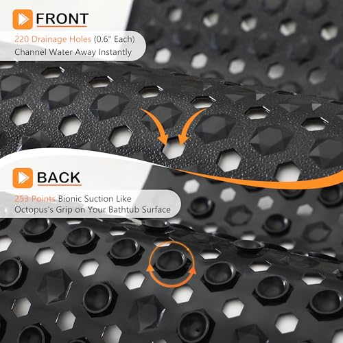 Yimobra Bathtub Mat Non Slip, 34.5"X15.5" Long Shower Mat for Inside Shower, Machine Washable Bath Mat with Drain Holes & Strong Suction Cups, Soft on Feet, Bathroom Essentials, Black - color: Black, size: 34.5 X 15.5 Inch