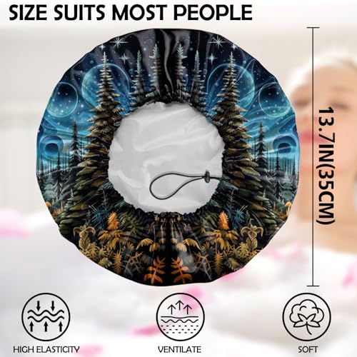 2 PCS Shower Cap Adjustable Reusable Double Waterproof Layer Elastic Hair Bath Cap Cute Aesthetic for Women Girls-Mushrooms Cat - color: I23-Mushroom Cat