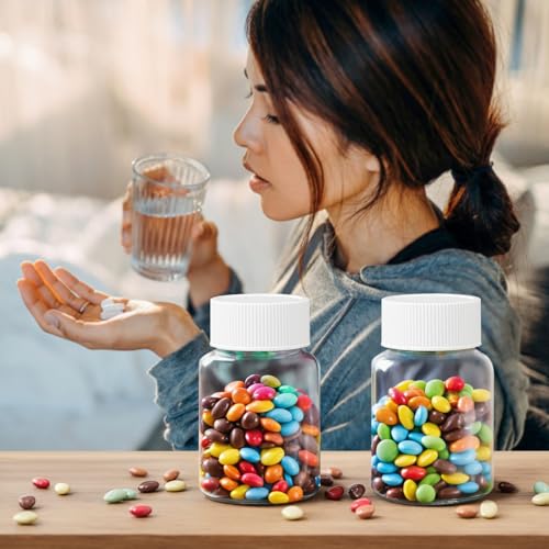 Lamoutor 30Pcs Clear Pill Bottle Plastic Medicine Bottle Empty Reagent Chemical Containers with Caps for Liquid Solid Powder Medicine 50ML - size: 50ML
