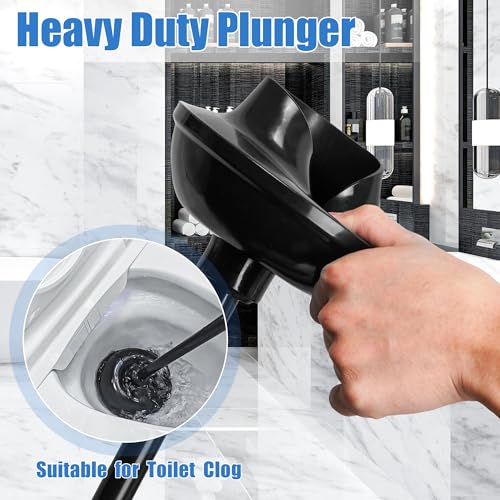 JEHONN Toilet Plunger and Brush Set Black with Holder and Hidden Tweezers, Heavy Duty Bathroom Bowl Scrubber Cleaning Kit for Bathtub Sink Wash Basin