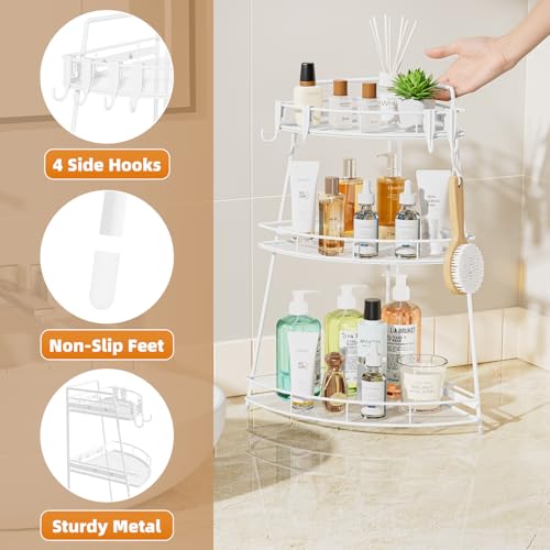 VITVITI 3 Tier Corner Bathroom Counter Organizer, Metal Bathroom Countertop Organizer Shelf Storage, Bath Room Sink Makeup Organizers for Vanity Skincare with Hooks, White - color: 3 Tier White