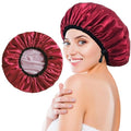 Shower Cap for Women, Large Shower Caps Reusable Waterproof with Elastic Band, Silky Satin Double-layer Bath Cap for Braids Long Hair - color: Set A