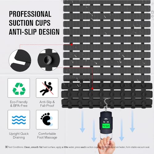 MBOSS Bath Tub Shower Mat Non Slip Bathtub Mats for Bathroom Shower Floor Mat Bath Mats for Shower Tub Anti Slip Shower Mat with Drain Hole and Large Suction Cups (Black, 27.5 X 15.7 Inch) - color: Black, size: 27.5" x 15.7" (Rectangular)