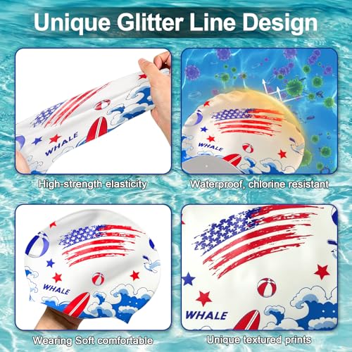 WHALE Extra Large Swim Cap Designed for Men and Women with Thick, Long Hair, Hair Extensions Or Afro-Textured Hair Long-Hair Swim Cap Highly Waterproof to Keep Hair Dry - color: USA Flag Print