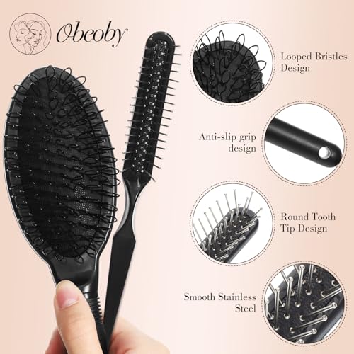 obeoby Wig Stand and Wig Brush Comb Set for Human and Synthetic Hair | 2 foldable stand, 4 gentle detangling combs, 2wig caps, 2 hair clips,for home, salon or travel, little gift for wig lovers