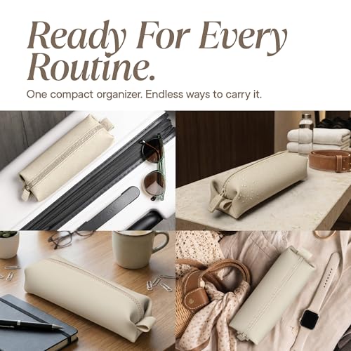 TOOLETRIES The Koby Dopp Kit Toiletry Bag – Mini 8.5" x 2.75" x 2", Sand | Compact silicone leak-resistant travel toiletry bag with a heavy-duty zipper that's easy to clean. - color: Sand, size: Mini 8.5” x 2.75” x 2”