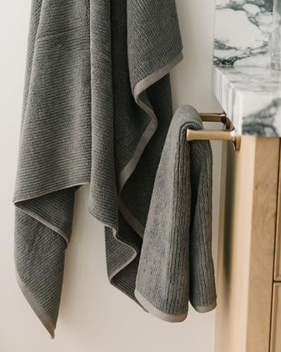 Cozy Earth Ribbed Hand Towel Set - 60% Cotton 40% Viscose from Bamboo Hand Towels - Soft & Absorbent Textured Ribbed Pattern - 2 Pack Charcoal - color: Charcoal, size: Hand Towel