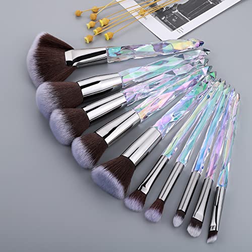 Kingtree Crystal Makeup Brush Set, 10PCS Sparkling Makeup Brushes Premium Synthetic Bristles Foundation Blush Concealer Eyeshadow Make Up Brush for Women Girls - color: D