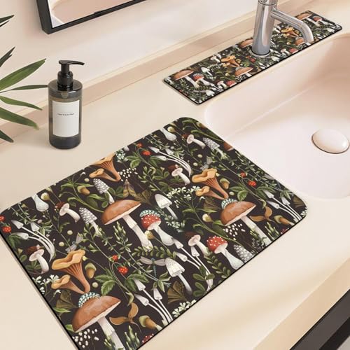 24.5" x 15.5" Dish Drying Mat & 24" x 5.5" Sink Splash Guard, Super Absorbent Drainer Rack Mat for Kitchen Counter Coffee Bar - color: Black, size: 23.5"*15.5*+24"*5.5"