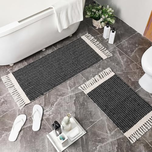 Breling Bath Mat Set of 2 Boho Fluffy Absorbent Microfiber Rugs Non Slip Non Skid Bath Mats for Bathroom Floor Tub and Shower, Washable, Ultra Soft, Quick Dry (32 x 20 Plus 24 x 17 - Inches) - style: Boho