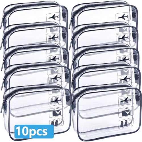 Clear Makeup Bags TSA Approved Toiletry Bag-6Pack，Clear TravelBags for Toiletries, Carry on Airport Airline Compliant Bag,Black - color: 10pcs-Black
