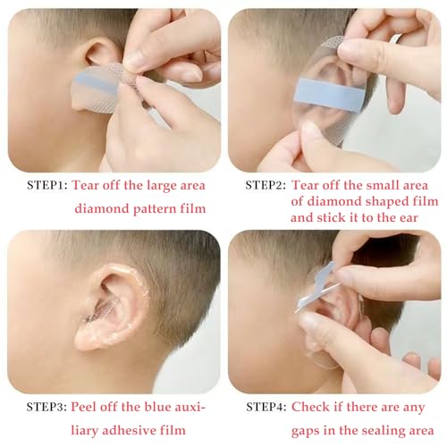 saicheek 60-Pack Upgarde Silicon-Gel Material Easy to Take Off Baby Ear Covers with Cotton Ball,Baby Shower Cap Ear Protection for Kids,Water-proof Ear Stickers for Bath Swimming (60Pcs) - size: Small 60 pieces
