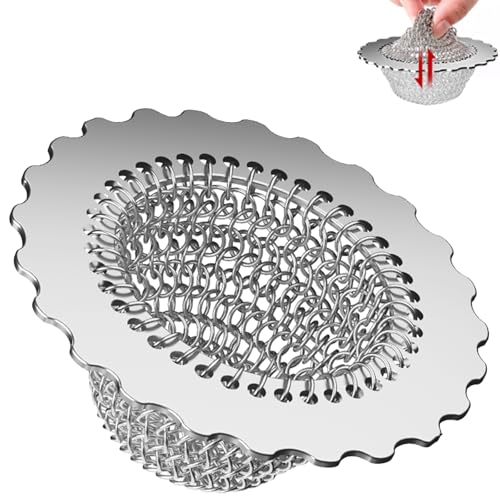 Kitchen Sink Drain Strainer, Patented 304 Stainless Steel Reversible Mesh Strainer with Flexible Chain, Handcrafted Anti-Clog Garbage Disposal Tool, Easy to Clean - 1 Pack