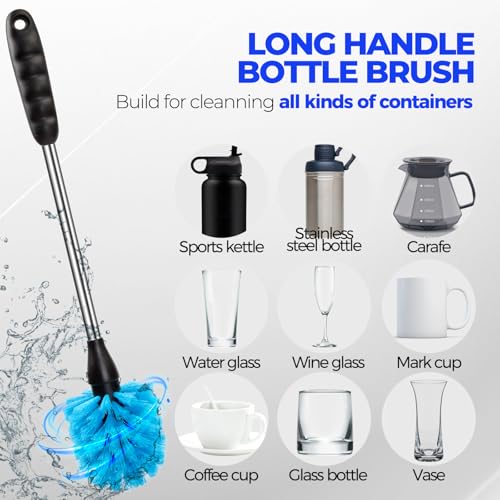 Holikme 6 Pack Brush Set, 14" Long Handle Stainless Steel Cleaner, 3 Straw Brushes, 4-in-1 Cleaning Brush for Water and Baby Bottles Straws, Aqua - color: Aqua, size: 6Pack