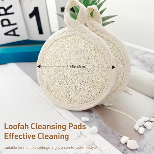 Natural Face Exfoliating Loofah Pad Scrubber - 4-Piece Facial Cleansing and Makeup Remover Set