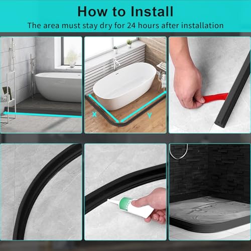 Hi-Na 3ft/5ft/6ft/8ft10ft Collapsible Shower Threshold Water Dam Water Barrier for Shower and Water Stopper Keeps Water Inside Water Threshold for Wet and Dry Separation (8ft, Black) - color: Black, style: 8ft