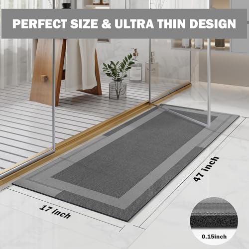 YDKGL Non Slip Long Bath Mat Bathroom Runner, Rubber Backing Ultra Thin Bathroom Rugs Fit Under Door Quick Dry Super Absorbent Washable Bath Rug Shower Mat for Bathtub Sink Floor, Dark Gray 17"x47" - color: A- Dark Gray, size: 17” x 47“