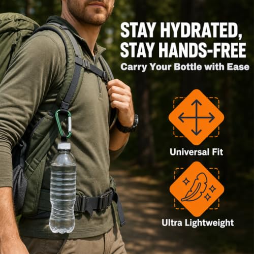 Iconikal 2-Pack Plastic Water Bottle Holder Rubber Grip Aluminum Carabiner | Secure Grip, Silicone Material, Pull Tab Design