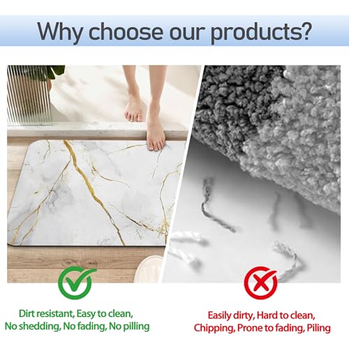 Platinum Marble Bathroom Rug 29.5"x17",Quick-Drying Super Absorbent Diatomite Bath Mat with Non-Slip Backing, Thin Washable Bathroom Floor Mat Fits Under Door for Shower, Sink, or Tub - color: Platinum Marble Texture