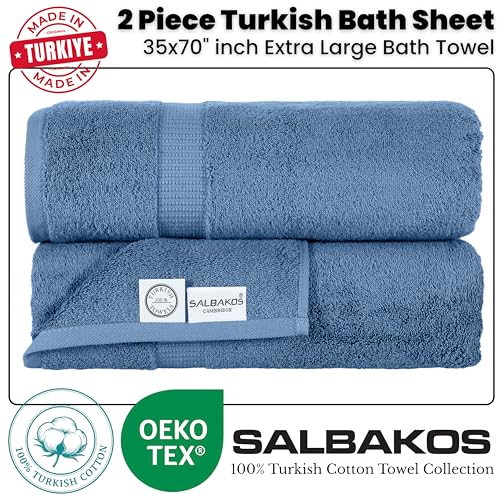 SALBAKOS 2-Piece 100% Turkish Cotton Extra Large Bath Towel 35x70 inch | Premium Hotel Quality Bath Sheet Towels | Thick, Soft, Absorbent, Oversized Bath & Beach Towels (Blue, 2 Bath Sheets) - color: Blue, size: 2 Bath Sheets