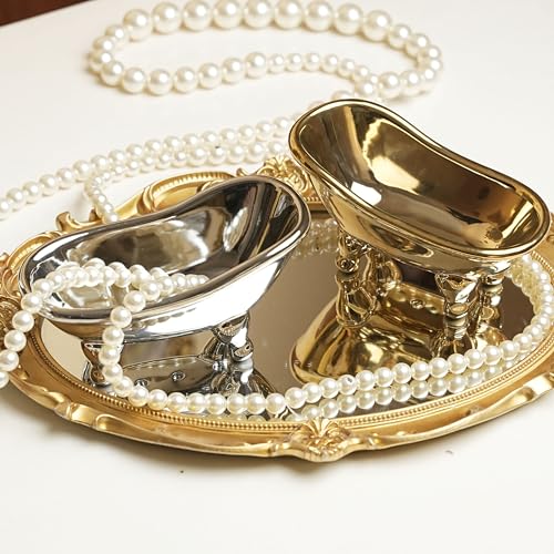 5.6" Ceramic Mini Bathtub Soap Dish Decortative Clawfoot Bathroom Soap Dish (Golden) - color: Golden