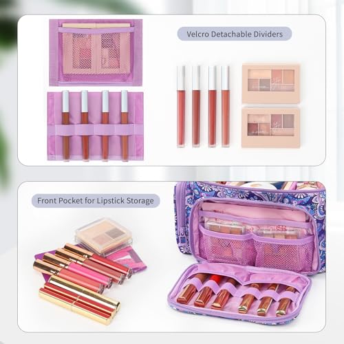 Bagmoly Large Makeup Bag, Portable Travel Makeup Bag Organizer for Women Girls with Makeup Brush Compartment & Two Side Pockets, Cosmetic Travel Bag Vertical Storage Toiletry - Purple - color: 06-Purple, size: Medium