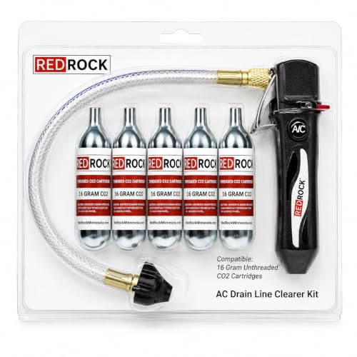 RedRock Gallo Drain Gun with 5 Unthreaded CO2 Cartridges for A/C Condensate Line Air Conditioner Cleaner Blaster Opener Kit with Five Cartridge Clears HVAC Clogs - color: Black