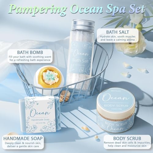 Spa Gifts for Women Bath Gift Set, Ocean Relaxing Spa Gift Baskets Home Bath Set Self Care Kit Care Package Thank You Mothers Day Birthday Easter Gifts for Women Her Mom Friends Sister Teen Girls Wife - color: Blue-Ocean