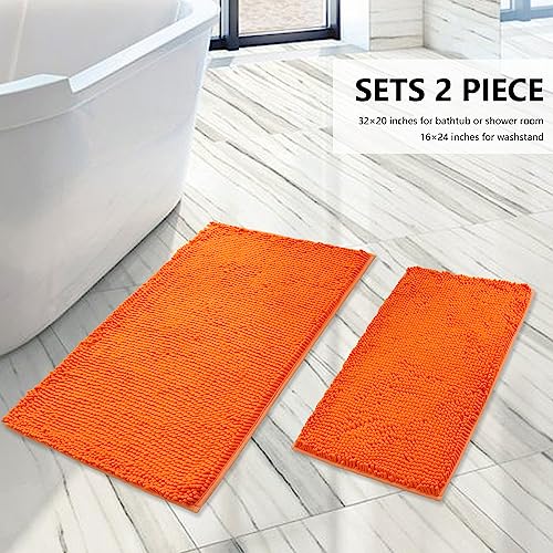 BOANKODU Bathroom Rugs Sets 2 Piece, Extra Soft Chenille Bath Mat Ultra Absorbent Bathroom Rug, Bathroom Mat with Non-Slip Bottom, Machine Washable Bath Rugs (20x32 Inch + 16x24 Inch, Orange) - color: Orange, size: 16" x 24" + 20" x 32" (Rectangular)