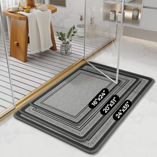 Non Slip Bath Mat with Rubber Backing, Absorbent Quick Dry Bath Rugs Washable, Thin Bathroom Rugs Fit Under Door for Bathroom Floor, Shower and Sink, 16"×24", Grey - color: Grey, size: 16"x24"