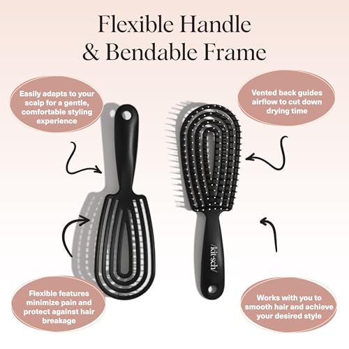 Kitsch Hair Brush Detangler – Flexi Flow Hair Brush for Women, Men & Kids | Detangling Brushes for Curly Hair with Bendable Frame, Bounce Curl Defining Brush for Wet or Dry Strands - Black - color: Black