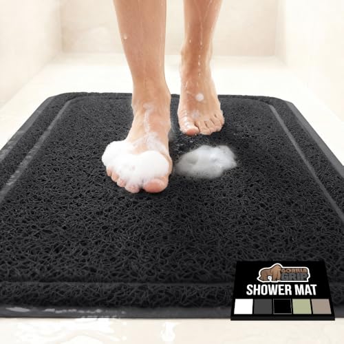 GORILLA GRIP Exfoliating Bath and Shower Mat, Textured Backing, 30x16 Soft Loofah-Style Foot Scrubber for Outside or Inside Bathtub, Quick Dry Easy Drainage Tub Floor Mats, Bathroom Essentials, Black - color: Black, size: 30" x 16" (Rectangular)