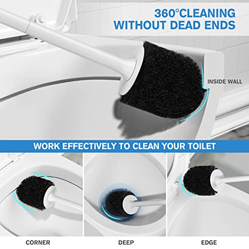 Toilet Brush and Holder 2 Pack, Toilet Brush with Ventilated Holder, Toilet Bowl Brush with Long and Large Handle for Bathroom-Toilet-Cleaning-Bristles-Comfortable